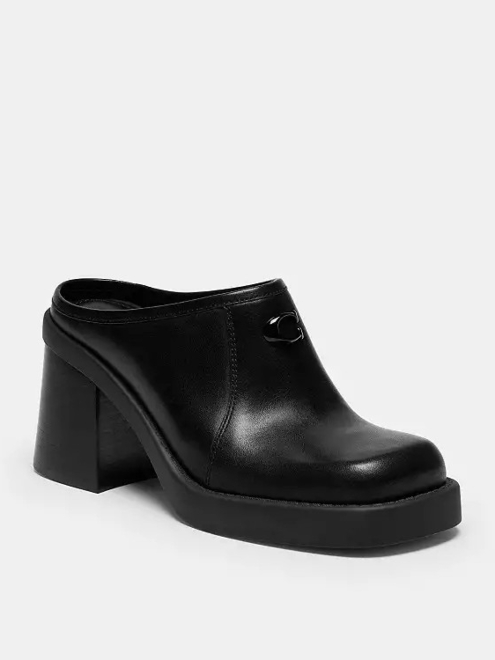 Brand New!!! Coach Black Leather Platform Mule with Block Heel